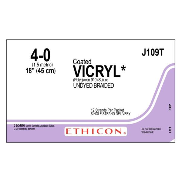 Suture 4-0 Polyglactin 910 No Needle Vicryl Undyed 12-18